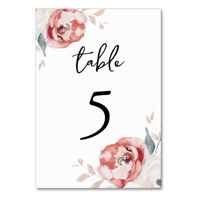 Delicate Roses Floral Elegant Wedding Table Number (Front)
