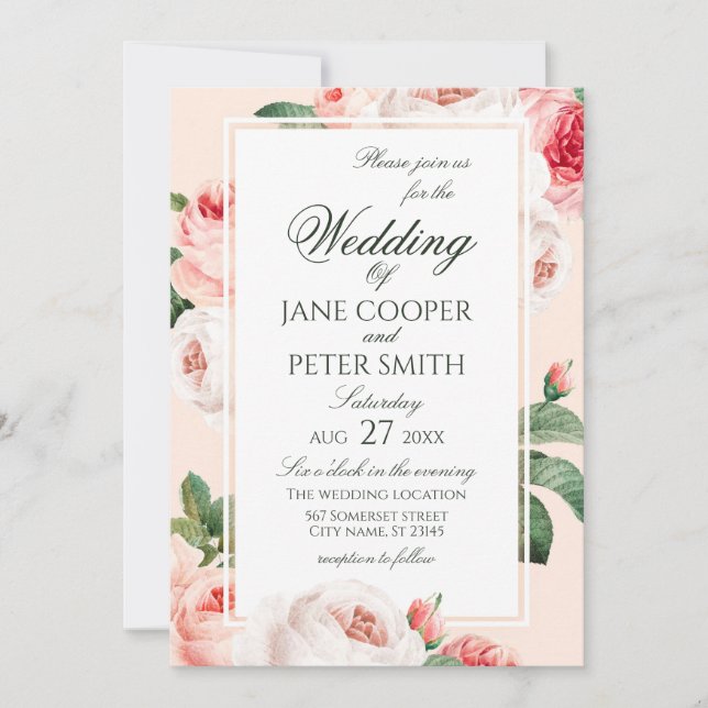 Delicate Roses floral Wedding Invitation (Front)