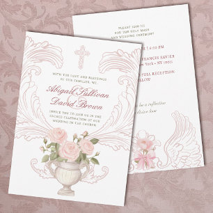Delicate Roses Vase Catholic Wedding Invitation