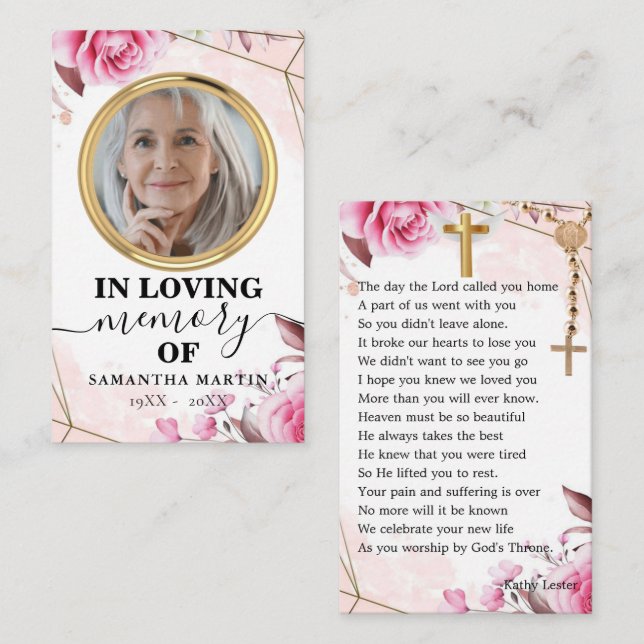 Delicate Rosy Blush Memorial Prayer Photo Card (Front/Back)