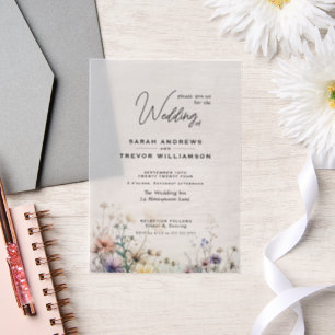 Delicate Rustic Boho Watercolor Wildflowers Vellum Invitations