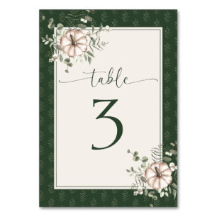 Delicate Rustic Watercolor Pumpkins Green Table Number