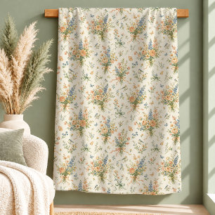 Delicate Sage Botanical Floral Fleece Blanket