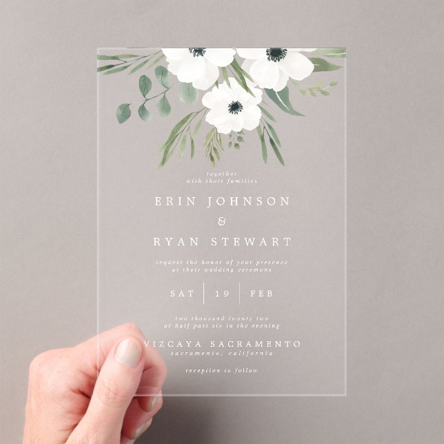 Delicate Sage & Dusty Green Eucalyptus Wedding Acrylic Invitations (Insitu (Handheld))
