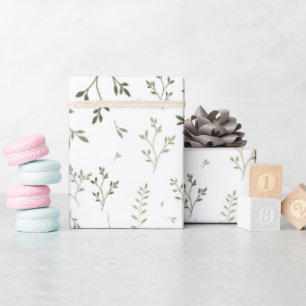 Delicate Sage Green Ditsy Botanical Pattern Wrapping Paper
