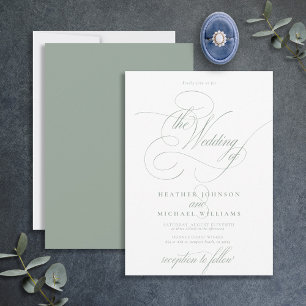 Delicate Sage Green Modern Calligraphy Classic Invitation