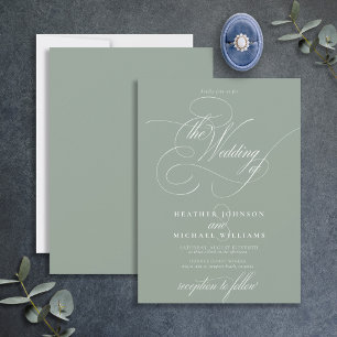 Delicate Sage Green Modern Calligraphy Classic Invitation
