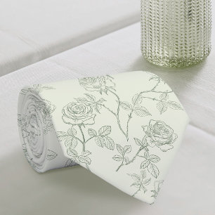Delicate sage green roses tie