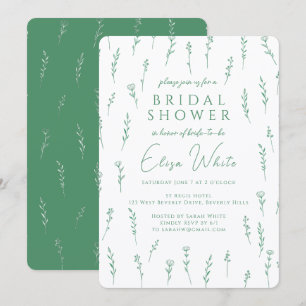 Delicate Scattered Wildflowers Green Bridal Shower Invitation
