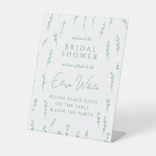 Delicate Scattered Wildflowers Green Bridal Shower Pedestal Sign