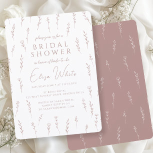 Delicate Scattered Wildflowers Mauve Bridal Shower Invitation