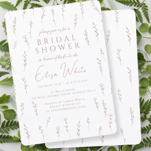 Delicate Scattered Wildflowers Mauve Bridal Shower Invitation