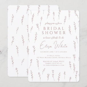 Delicate Scattered Wildflowers Mauve Bridal Shower Invitation