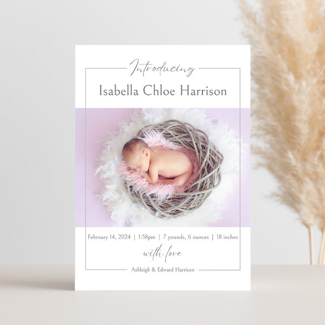 Delicate Script Baby Girl Birth Announcement Card (Creator Uploaded)