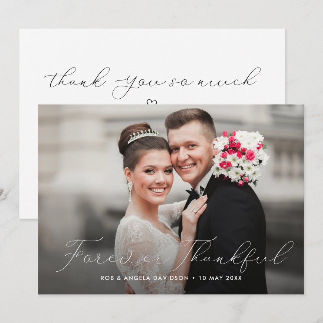 delicate script double sided wedding photo thank you card (Front/Back)
