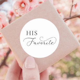 Delicate Script His Favourite Wedding Favour Classic Round Sticker