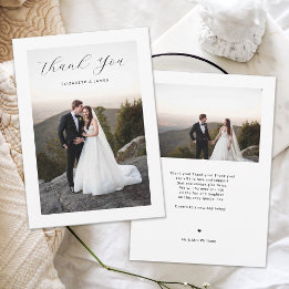 Delicate Script Photo Wedding Thank You Card