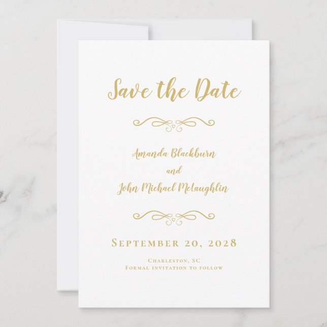 Delicate Script Romantic Calligraphy Elegant Gold Save The Date (Front)