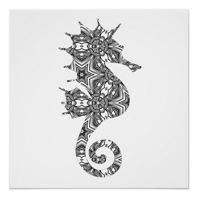 Delicate Seahorse Art Page for adults to colour Poster (Front)