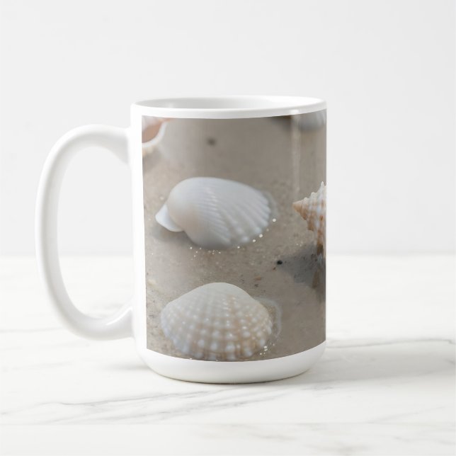 Delicate Seashells Beach Serenity Coffee Mug (Left)