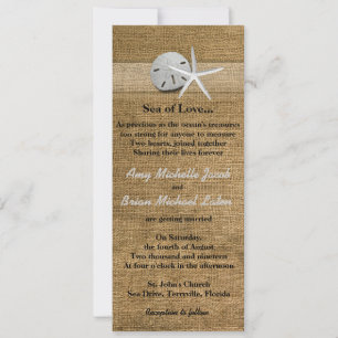 Delicate Seashells on Burlap Unique Beach Wedding Invitation