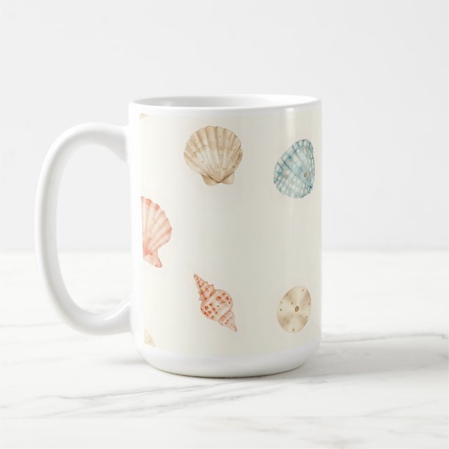 Delicate Seashells Seamless Pattern Coffee Mug (Left)