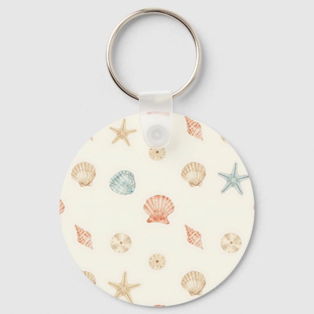 Delicate Seashells Seamless Pattern Key Ring (Front)