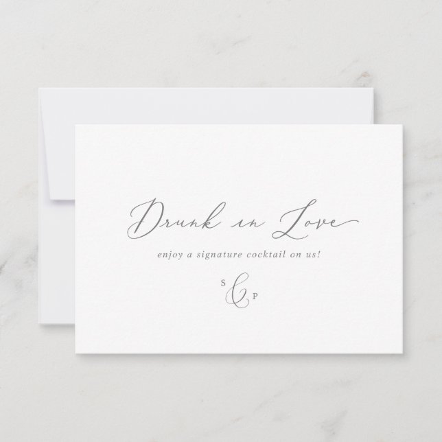 Delicate Silver Calligraphy 3.5x5" Drink Voucher Invitation (Front)