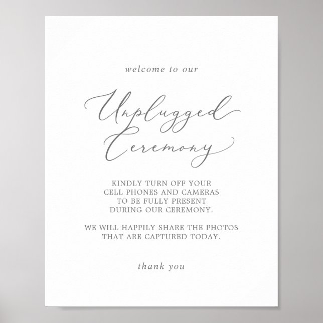 Delicate Silver Calligraphy Unplugged Ceremony Poster (Front)