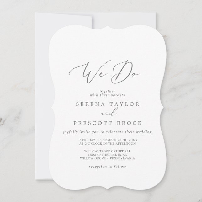 Delicate Silver Calligraphy We Do Wedding Invitation (Front)