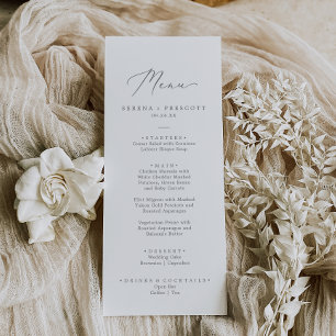 Delicate Silver Calligraphy Wedding Dinner Menu