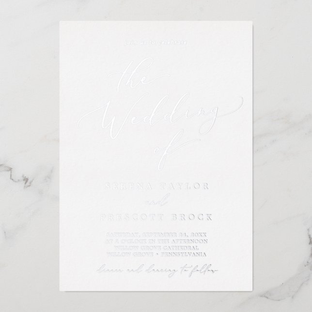 Delicate Silver Foil Calligraphy The Wedding Of (Front)