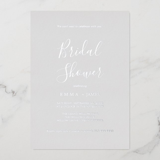 Delicate Silver Foil Grey Bridal Shower  (Front)