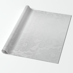 Delicate Silver Gray White Roses Lace Wrapping Paper