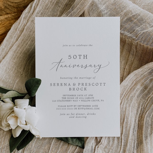 Delicate Silver Grey 50th Wedding Anniversary Invitation (Delicate Silver Gray 50th Wedding Anniversary Invitation)