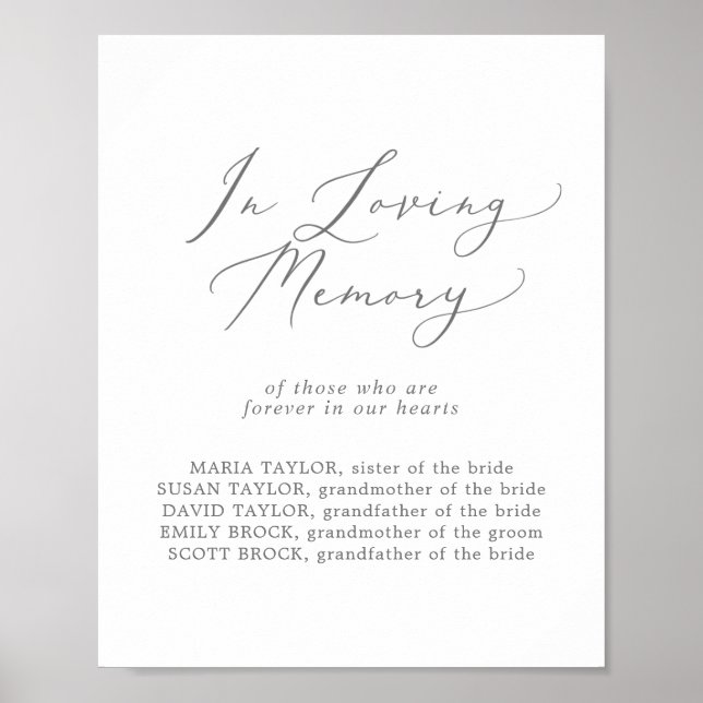 Delicate Silver Loving Memory Wedding Memorial Poster (Front)