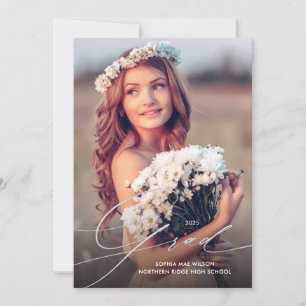 Delicate Silver Script 1-Photo Graduation Party Invitation