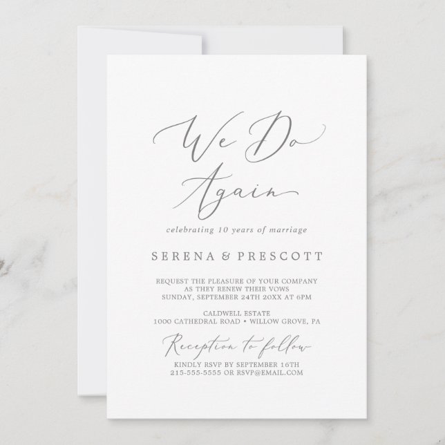 Delicate Silver We Do Again Vow Renewal Invitation (Front)