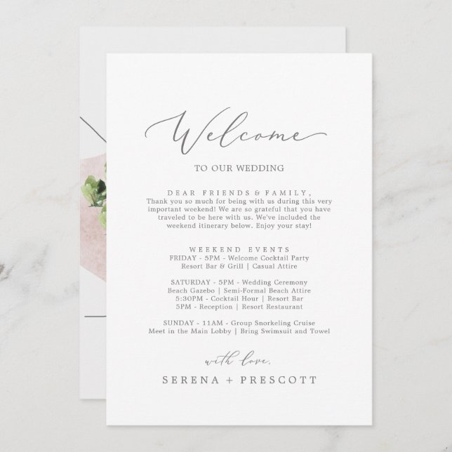 Delicate Silver Welcome Letter Itinerary & Map (Front/Back)