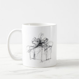 Delicate Sketch of Wrapped Christmas Present Coffee Mug