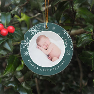 Delicate Snow   Baby's First Christmas Photo Ceramic Tree Decoration