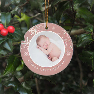 Delicate Snow Baby's First Christmas Photo Ceramic Tree Decoration