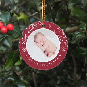 Delicate Snow Baby's First Christmas Photo Ceramic Tree Decoration