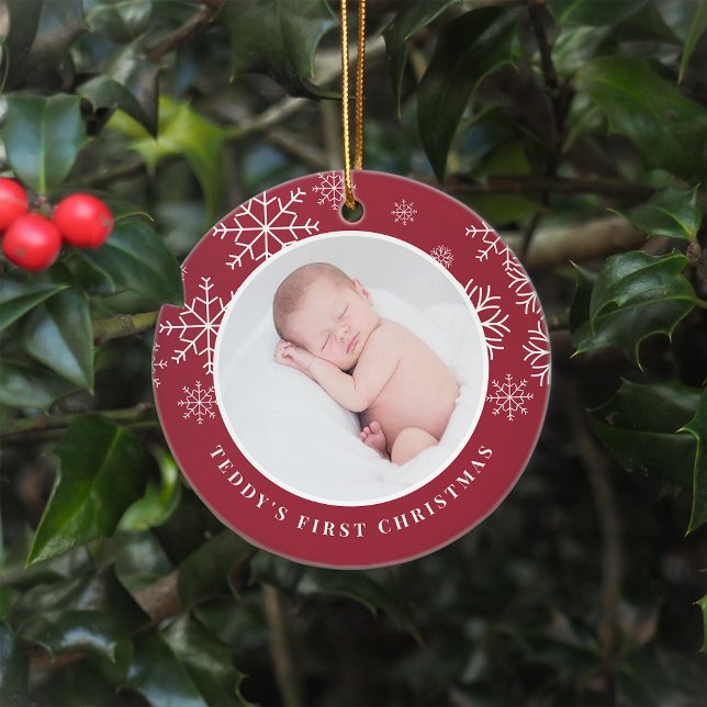 Delicate Snow | Baby's First Christmas Photo Ceramic Tree Decoration (Creator Uploaded)