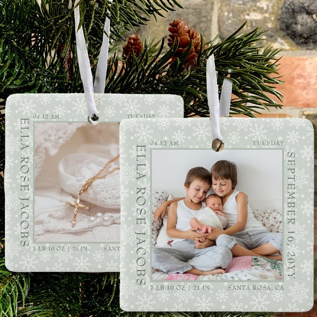 Delicate Snowflake Photo Frame Baby Birth Stats Ceramic Ornament (Creator Uploaded)