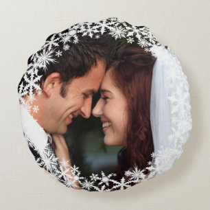 Delicate Snowflake Photo  Round Cushion