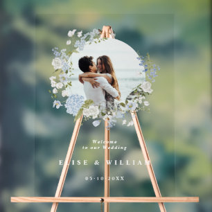 Delicate Soft Blue Floral Wreath Wedding Welcome Acrylic Sign