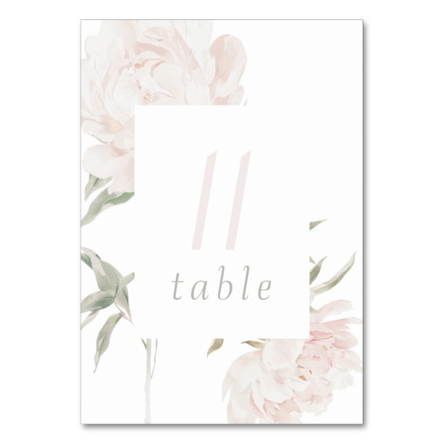 Delicate Soft Blush Peony Wedding Table Number (Front)