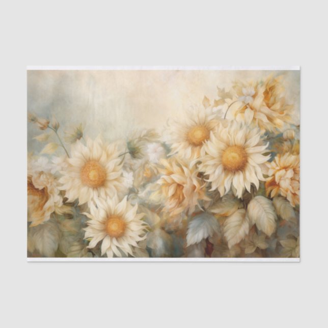 Delicate, Soft Elegant Sunflower Florals Decoupage Tissue Paper (Front)