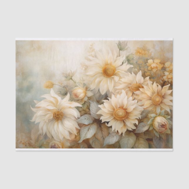 Delicate, Soft Elegant Sunflower Florals Decoupage Tissue Paper (Front)